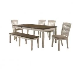 Belle 6-Piece Oak Cream Rectangular Dining Set by Best Master Furniture