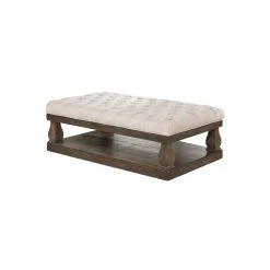 Mette Smoked Grey Beige Linen Rectangular Ottoman by Best Master Furniture