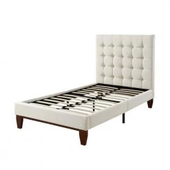 Telford Brown Beige Full Linen Platform Bed by Inspired Home