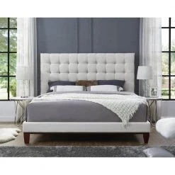 Telford Beige Linen Button Tufted Platform King Bedframe by Inspired Home -Inspired Home Sales Store beige linen inspired home panel beds bd24 03bek hd 31 1000