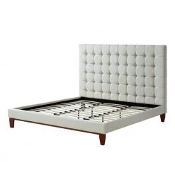 Telford Beige Linen Button Tufted Platform Queen Bedframe by Inspired Home