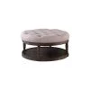 Bevan Smoked Grey Beige Linen Circular Ottoman by Best Master Furniture