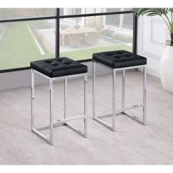 Jersey 26.5 in. H Black Faux Leather Counter Height Stool in Silver (Set of 2) by Best Master Furniture -Inspired Home Sales Store black best master furniture bar stools jl017b 31 1000