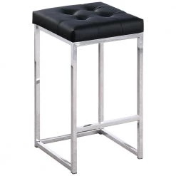 Jersey 26.5 in. H Black Faux Leather Counter Height Stool in Silver (Set of 2) by Best Master Furniture