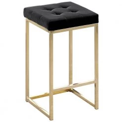 Jersey 26.5 in. H Black Velvet Counter Height Stool in Gold (Set of 2) by Best Master Furniture