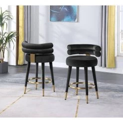 35 in. H Louie Black Velvet Counter Height Stool with Gold Trim (Set of 2) by Best Master Furniture 7 35 in. H Louie Black Velvet Counter Height Stool with Gold Trim (Set of 2) by Best Master Furniture -Inspired Home Sales Store black best master furniture bar stools lx903b 31 1000