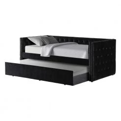 Lagrange Black Tufted Velvet Twin Daybed with Trundle by Best Master Furniture