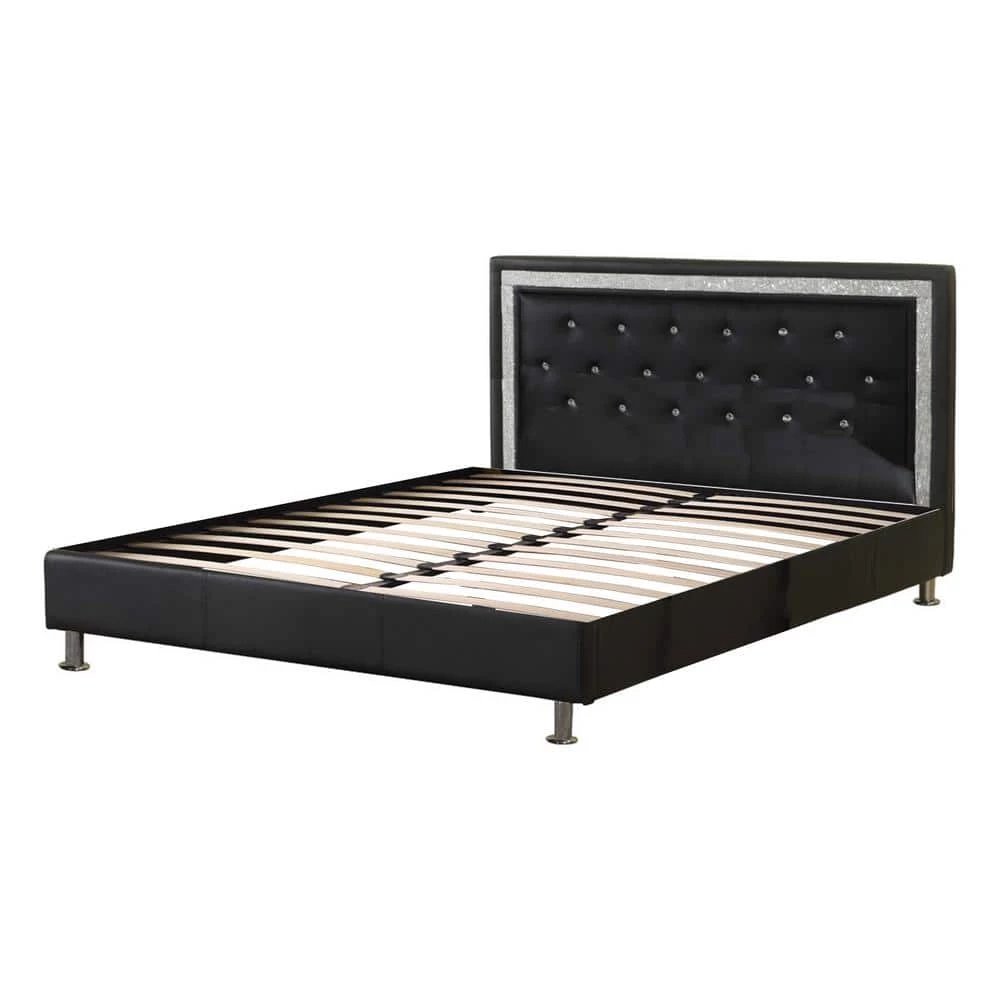 Jessie Faux Leather Black Platform Bed with Crystal-like Studs Queen by Best Master Furniture 3 Jessie Faux Leather Black Platform Bed with Crystal-like Studs Queen by Best Master Furniture