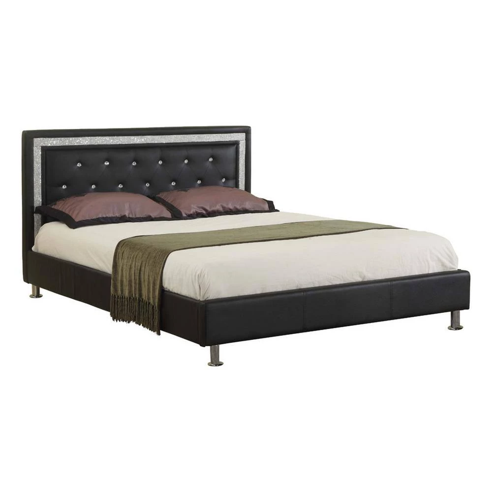 Jessie Faux Leather Black Platform Bed with Crystal-like Studs Queen by Best Master Furniture 4 Jessie Faux Leather Black Platform Bed with Crystal-like Studs Queen by Best Master Furniture - Image 2