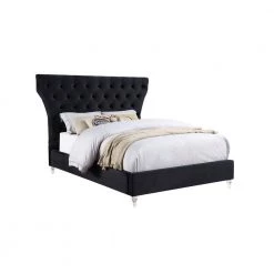 Bellagio 89 in. W Black Tufted Velvet King Platform Bed with Acrylic Legs by Best Master Furniture