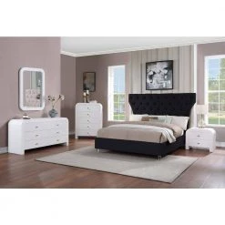 Bellagio 89 in. W Black Tufted Velvet Queen Platform Bed with Acrylic Legs by Best Master Furniture -Inspired Home Sales Store black best master furniture platform beds b1931bq 31 1000