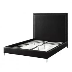 Samuele Black PU Leather Nailhead Trim Platform Queen Bed by Inspired Home