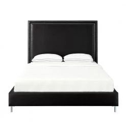 Samuele Black PU Leather Nailhead Trim Platform Queen Bed by Inspired Home -Inspired Home Sales Store black pu leather inspired home panel beds bd34 01bkq hd c3 1000