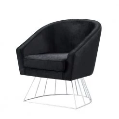 Esmeralda Velvet Black/Silver Modern Contemporary Barrel Accent Chair with Metal Base by Inspired Home -Inspired Home Sales Store black silver inspired home accent chairs ac75 02bsr hd c3 1000