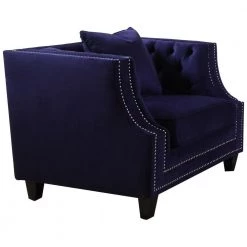 Ciel Blue Tufted Velvet Arm Chair by Best Master Furniture