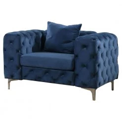 Becca Blue Tufted Velvet Arm Chair by Best Master Furniture