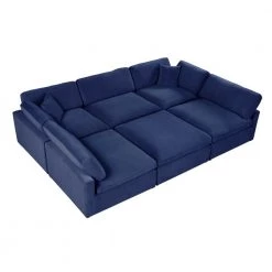 Remington 118 in. W Armless 6-piece Velvet Symmetrical Sectional Sofa in Blue (6-Seater) by Best Master Furniture