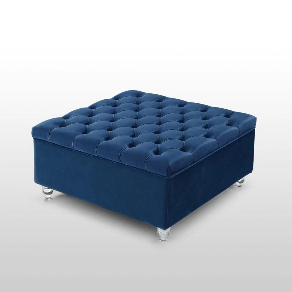 Saige Blue Velvet Tufted Square Acrylic Leg Cocktail Table Storage Ottoman by Inspired Home 7 Saige Blue Velvet Tufted Square Acrylic Leg Cocktail Table Storage Ottoman by Inspired Home - Image 5