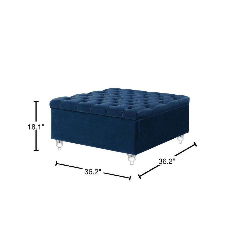 Saige Blue Velvet Tufted Square Acrylic Leg Cocktail Table Storage Ottoman by Inspired Home 5 Saige Blue Velvet Tufted Square Acrylic Leg Cocktail Table Storage Ottoman by Inspired Home - Image 3