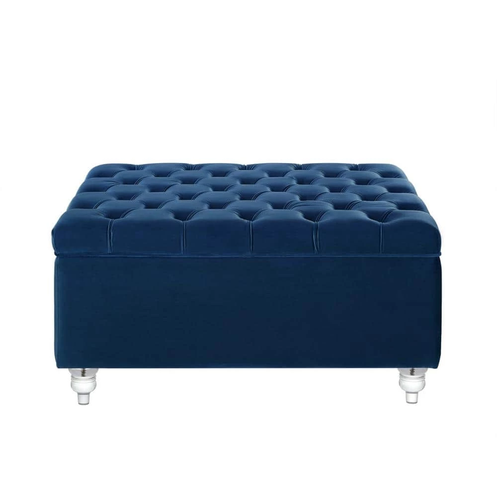 Saige Blue Velvet Tufted Square Acrylic Leg Cocktail Table Storage Ottoman by Inspired Home 8 Saige Blue Velvet Tufted Square Acrylic Leg Cocktail Table Storage Ottoman by Inspired Home - Image 6