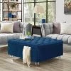 Saige Blue Velvet Tufted Square Acrylic Leg Cocktail Table Storage Ottoman by Inspired Home