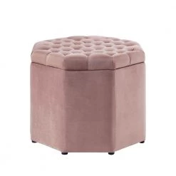 Luna Blush Velvet Upholstered Tufted Octagon Storage Ottoman by Inspired Home