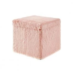 Ryleigh Blush Faux Fur Cube Storage Ottoman by Inspired Home
