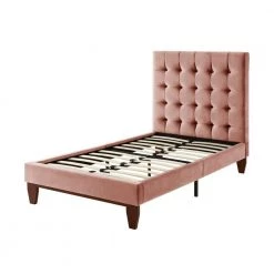 Telford Blush Velvet Twin Size Platform Bed by Inspired Home