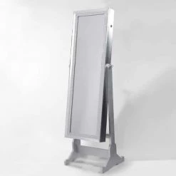 Shimmer Classic Silver Crystal Border Cheval Mirror Jewelry Armoire 57.5 in. x 18.1 in. x 14.5 in. with LED Lights by Inspired Home -Inspired Home Sales Store classic silver inspired home jewelry armoires jf36 07sr hd 1f 1000