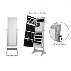 Shimmer Classic Silver Crystal Border Cheval Mirror Jewelry Armoire 57.5 in. x 18.1 in. x 14.5 in. with LED Lights by Inspired Home -Inspired Home Sales Store classic silver inspired home jewelry armoires jf36 07sr hd c3 1000