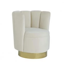 Hina Velvet Cream Swivel Round Bucket Chair by Best Master Furniture