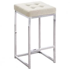 Jersey 26.5 in. H Cream Velvet Counter Height Stool in Silver (Set of 2) by Best Master Furniture