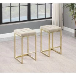 Jersey 26.5 in. H Cream Velvet Counter Height Stool in Gold (Set of 2) by Best Master Furniture -Inspired Home Sales Store cream best master furniture bar stools jl020vc 31 1000