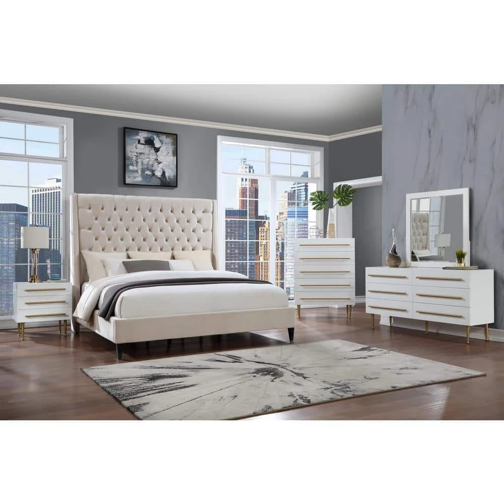 Bellanova Cream Tufted Velvet King Platform Bed by Best Master Furniture 7 Bellanova Cream Tufted Velvet King Platform Bed by Best Master Furniture - Image 5