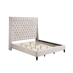Bellanova Cream Tufted Velvet King Platform Bed by Best Master Furniture