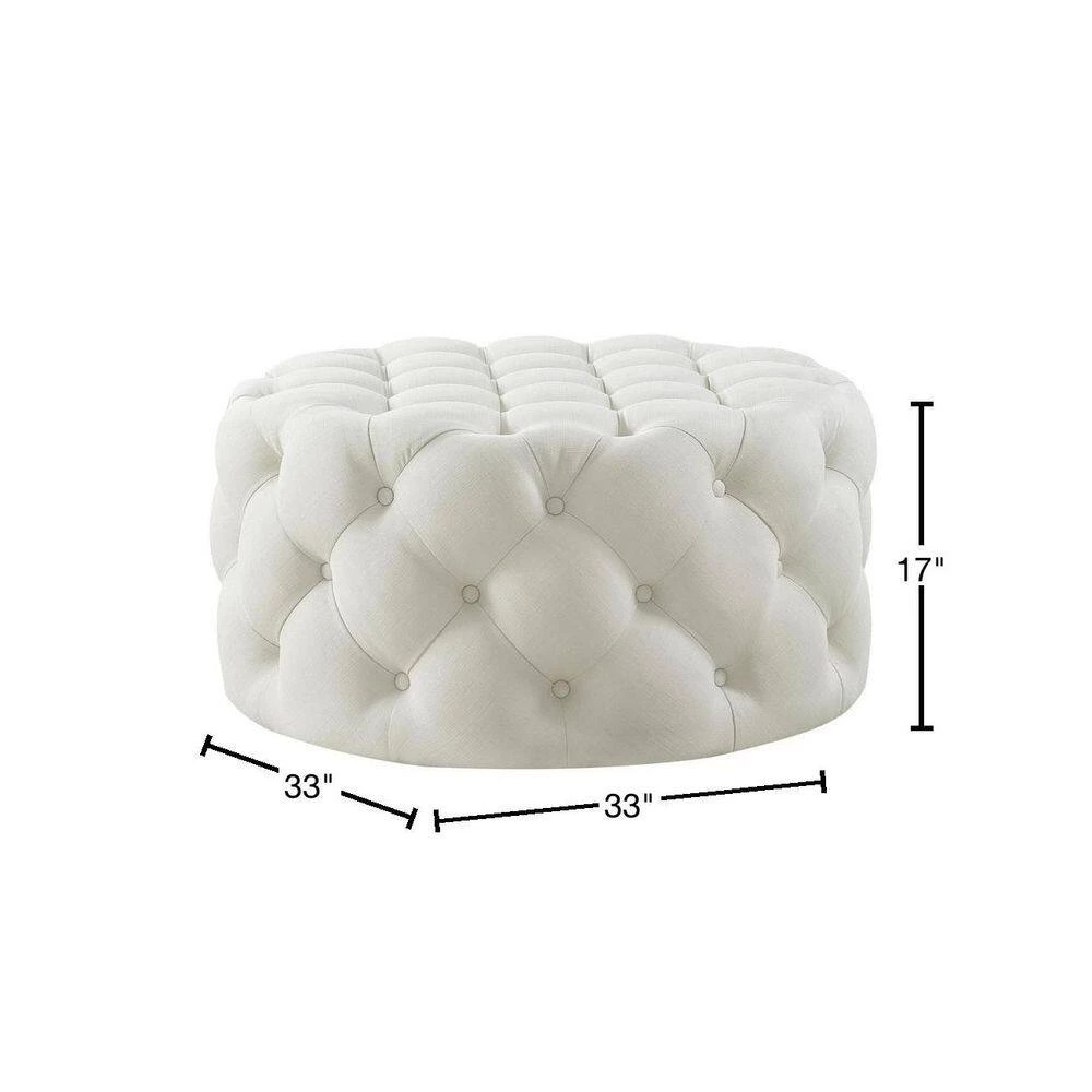Drita Cocktail Table Ottoman Cream White Linen Tufted Allover Round Caster Leg by Inspired Home 4 Drita Cocktail Table Ottoman Cream White Linen Tufted Allover Round Caster Leg by Inspired Home - Image 2