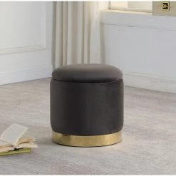 Jayden Dark Gray Velvet Round Ottoman with Storage by Best Master Furniture -Inspired Home Sales Store dark gray best master furniture ottomans jo001vdg 31 1000