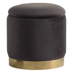 Jayden Dark Gray Velvet Round Ottoman with Storage by Best Master Furniture
