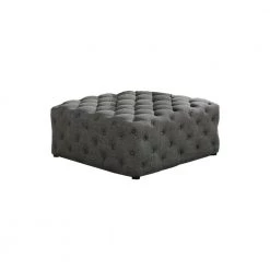 Bevis 40 in. Dark Grey Tufted Linen Square Ottoman by Best Master Furniture