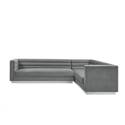 Annemarie 85in Width Square Arm Style Upholstered Velvet Tufted L Shaped Sofa in Dark Gray by Inspired Home