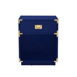 Odrini Modern Dark Navy/Gold End Table Metal Corner Brackets Knob Nightstand by Inspired Home