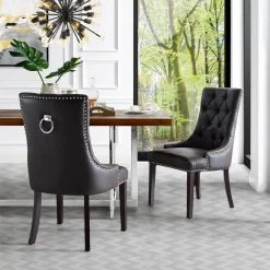 Autumn Espresso/Chrome PU Leather Nailhead Armless Dining Chair (Set of 2) by Inspired Home