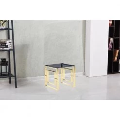 Manhattan 21.5 in. Smoked/Gold Glass with Stainless Steel End Table by Best Master Furniture -Inspired Home Sales Store gold best master furniture end side tables e28ge 31 1000