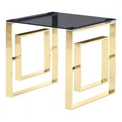 Manhattan 21.5 in. Smoked/Gold Glass with Stainless Steel End Table by Best Master Furniture
