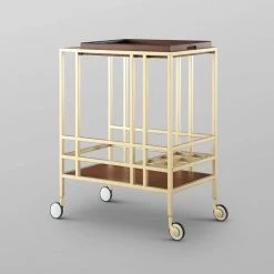 Mako Gold/Walnut Bar Cart with Removable Serving Tray by Inspired Home -Inspired Home Sales Store gold walnut inspired home bar carts bc123 09wt hd 44 1000