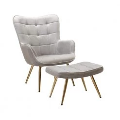 Marcella 2-piece Gray Velvet Accent Chair with Ottoman Set by Best Master Furniture