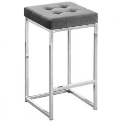 Jersey 26.5 in. H Gray Velvet Counter Height Stool in Silver (Set of 2) by Best Master Furniture