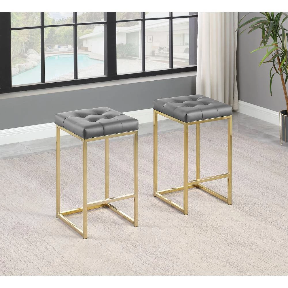 Jersey 26.5 in. H Gray Velvet Counter Height Stool in Gold (Set of 2) by Best Master Furniture 5 Jersey 26.5 in. H Gray Velvet Counter Height Stool in Gold (Set of 2) by Best Master Furniture - Image 3