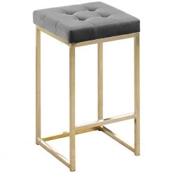 Jersey 26.5 in. H Gray Velvet Counter Height Stool in Gold (Set of 2) by Best Master Furniture