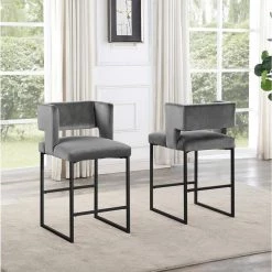 Lynx 36.5 in H Gray Velvet Bar Stools in Matte Black (Set of 2) by Best Master Furniture -Inspired Home Sales Store gray best master furniture bar stools lx906g 31 1000